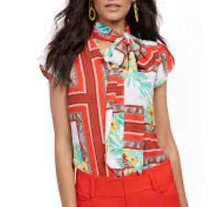 7th Avenue NY&Co Women’s Blouse Bow tie front Mixed-Print Tulip-Sleeve…